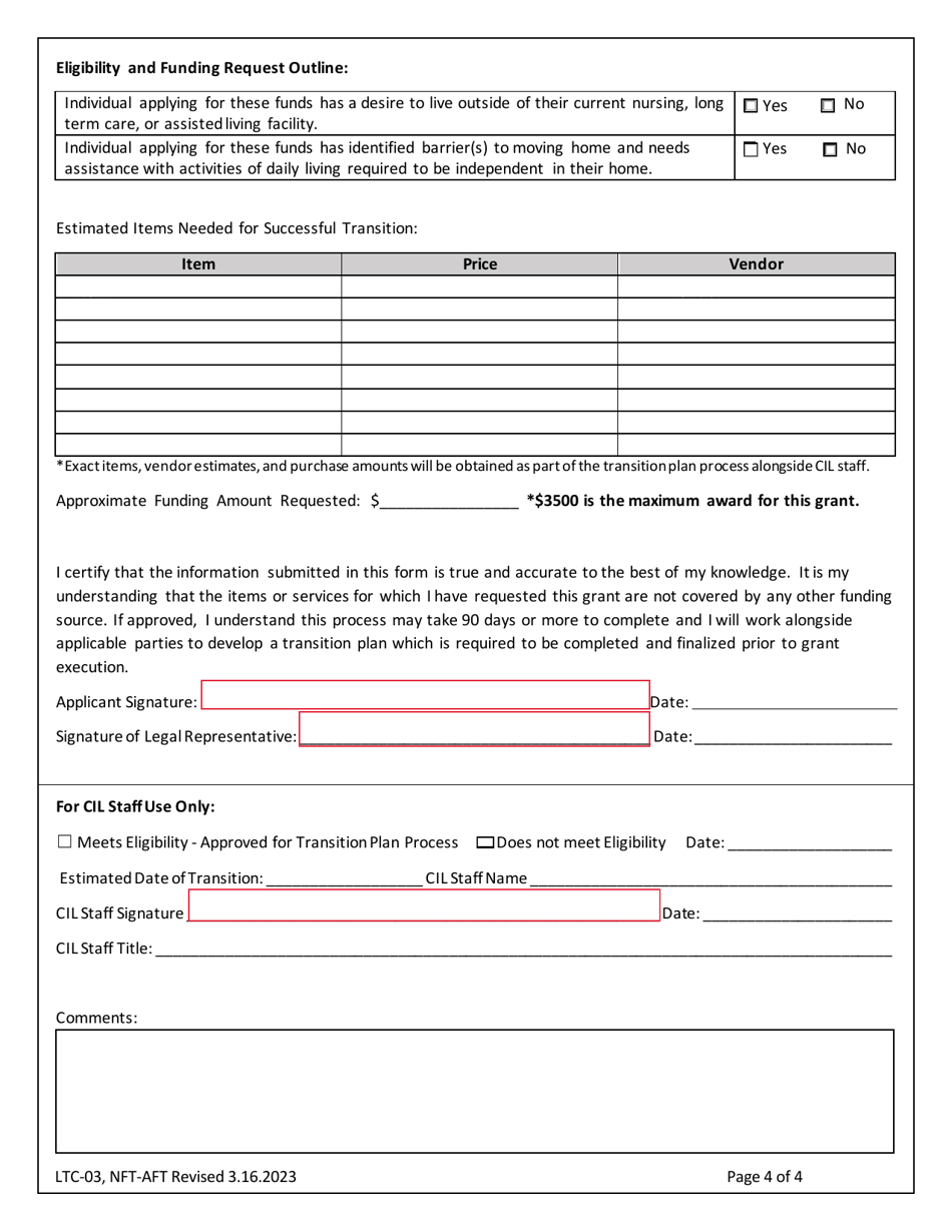 Form LTC-03 Nursing Facility and Assisted Living Transition Grant Application - Alaska, Page 4
