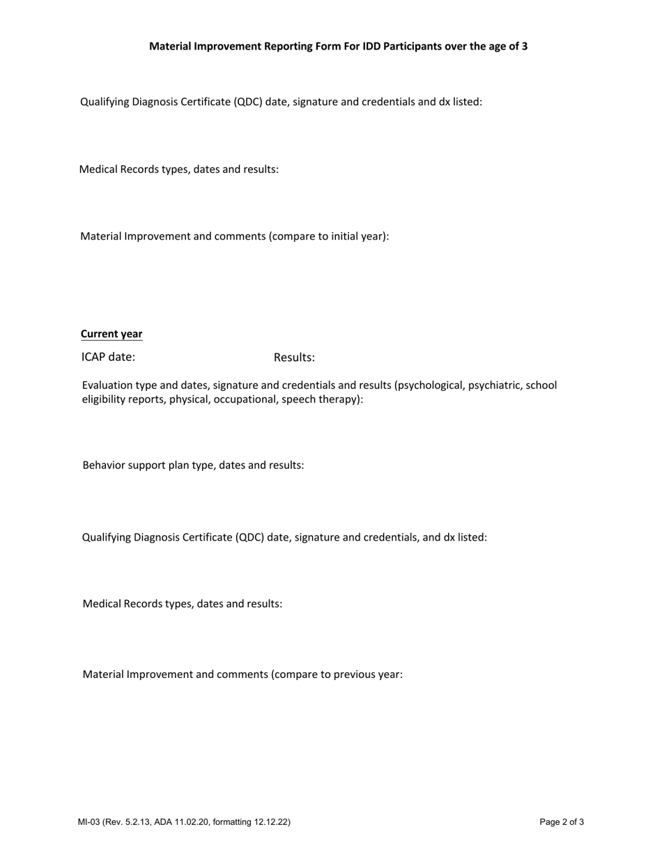 Form MI-03 Material Improvement Reporting Form for Idd Participants Age 3 and Older - Alaska, Page 2
