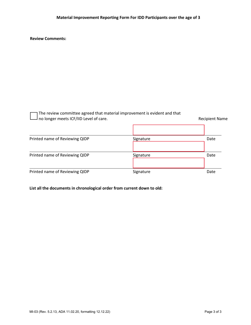 Form MI-03 Material Improvement Reporting Form for Idd Participants Age 3 and Older - Alaska, Page 3