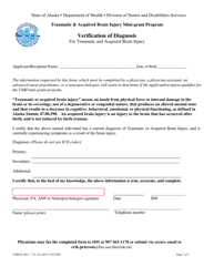 Document preview: Form TABI-02 Verification of Diagnosis for Traumatic and Acquired Brain Injury - Alaska