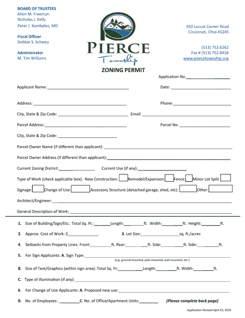 Zoning Permit Application - Pierce Township, Ohio Download Pdf