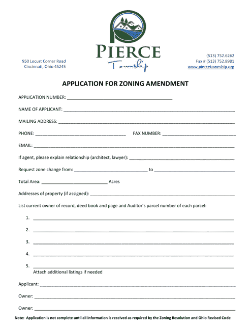 Application for Zoning Amendment - Pierce Township, Ohio Download Pdf