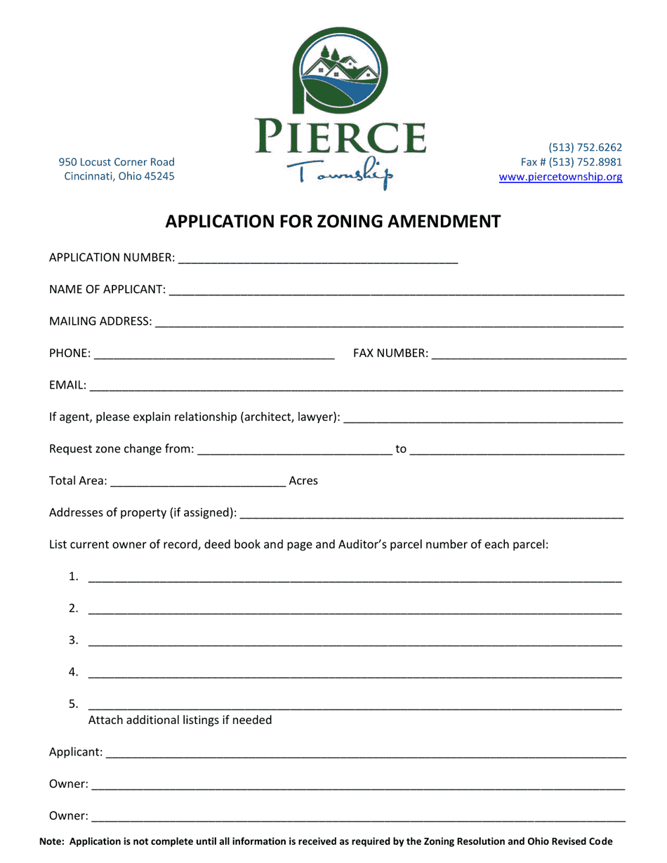 Application for Zoning Amendment - Pierce Township, Ohio, Page 1