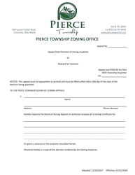 Document preview: Appeal From Decision of Zoning Inspector or Request for Variance - Pierce Township, Ohio