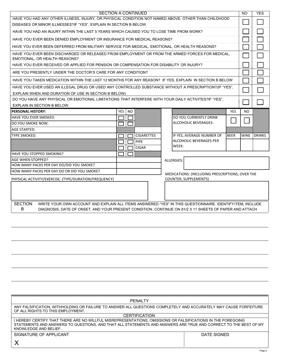 Form F-2 Medical History Questionnaire - Arkansas, Page 2