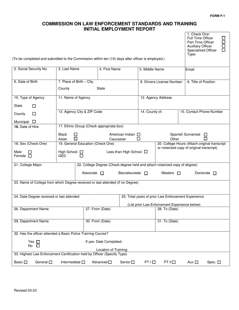 Form F-1 Initial Employment Report - Arkansas, Page 1