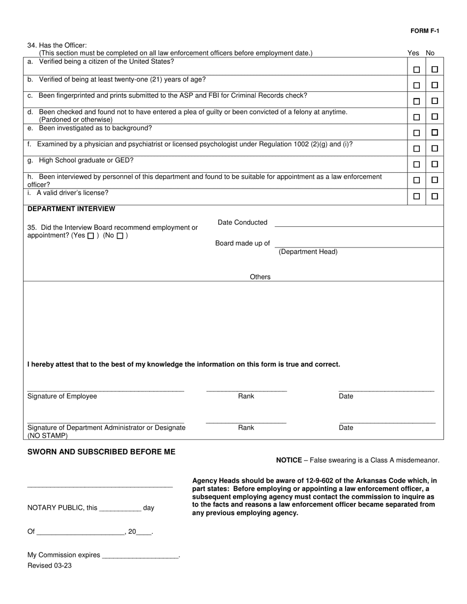 Form F-1 - Fill Out, Sign Online and Download Fillable PDF, Arkansas ...