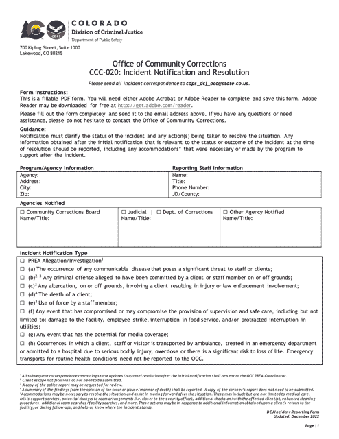 Form CCC-020  Printable Pdf