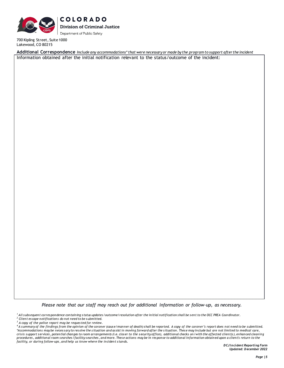 Form CCC-020 Incident Notification and Resolution - Colorado, Page 5