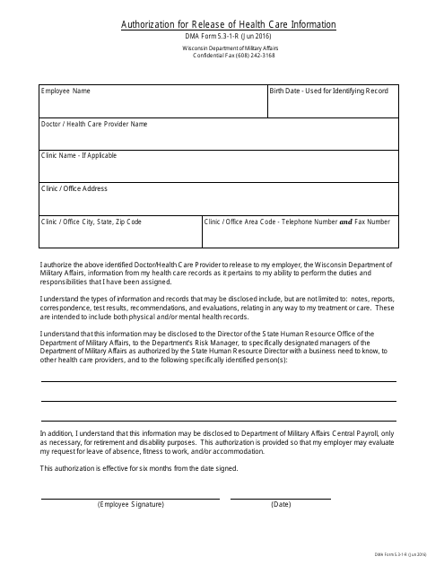 DMA Form 5.3-1-R (5.3-2-R) Authorization for Release of Health Care Information - Wisconsin