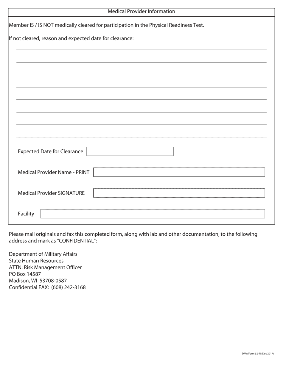 DMA Form 5.3-R Occupational Health Medical History Form - Wisconsin, Page 3