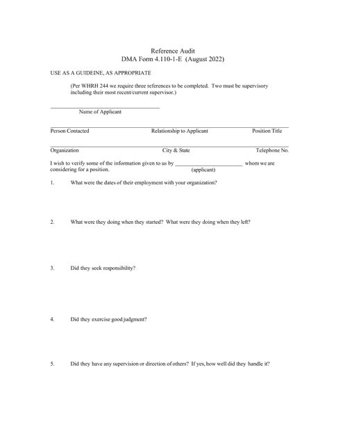 DMA Form 4.110-1-E Reference Audit - Wisconsin