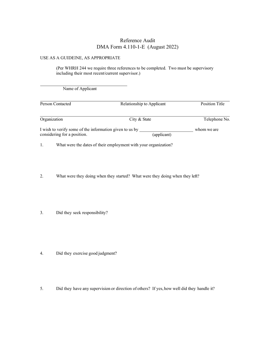 DMA Form 4.110-1-E Reference Audit - Wisconsin, Page 1