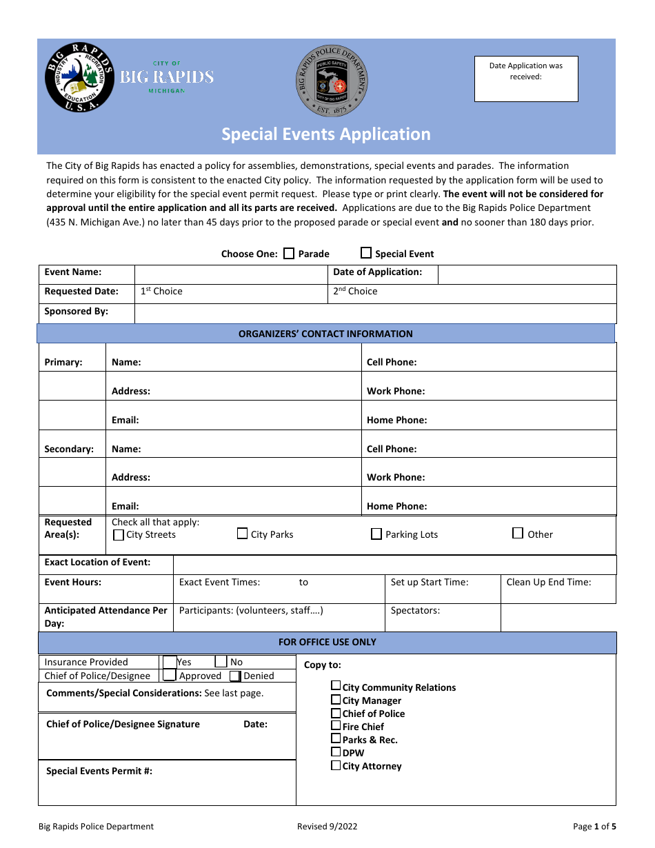 Special Events Application - City of Big Rapids, Michigan, Page 1