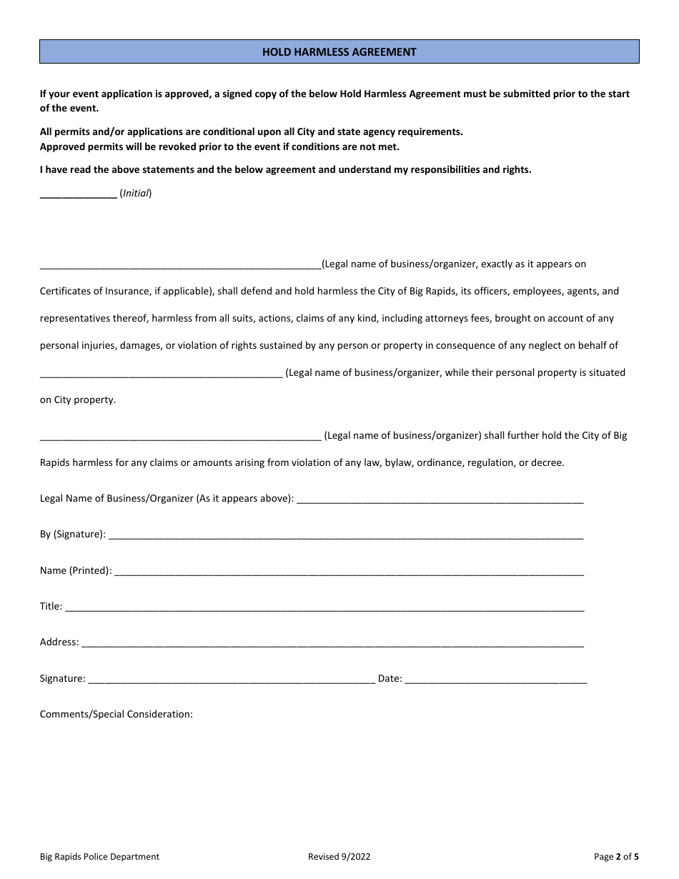 City of Big Rapids, Michigan Special Events Application - Fill Out ...