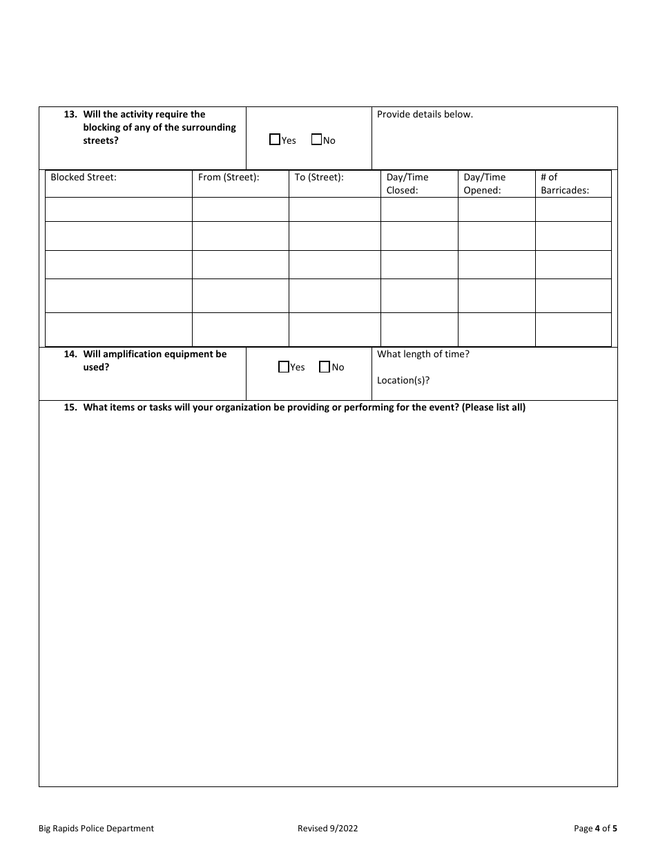 Special Events Application - City of Big Rapids, Michigan, Page 4