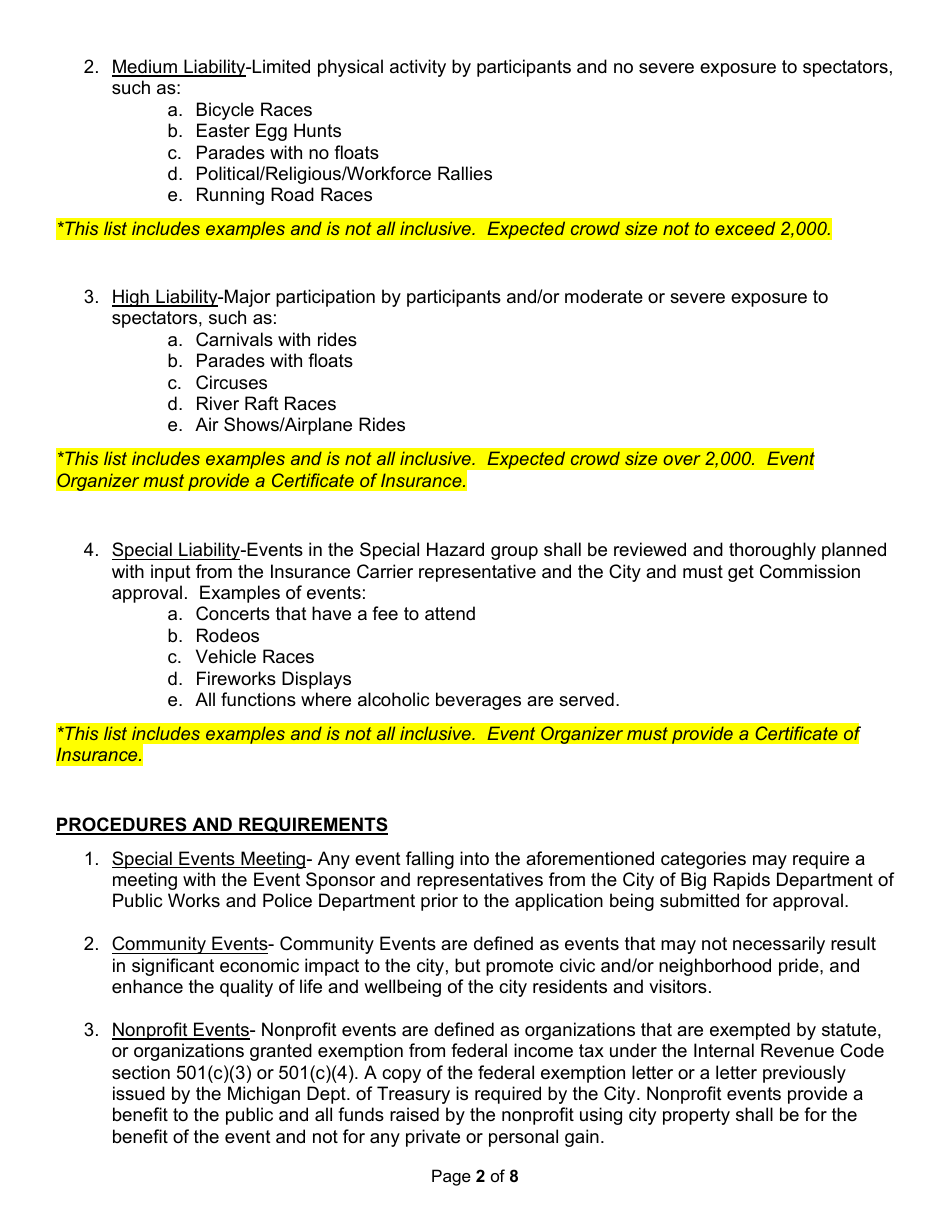 Special Events Application - City of Big Rapids, Michigan, Page 7
