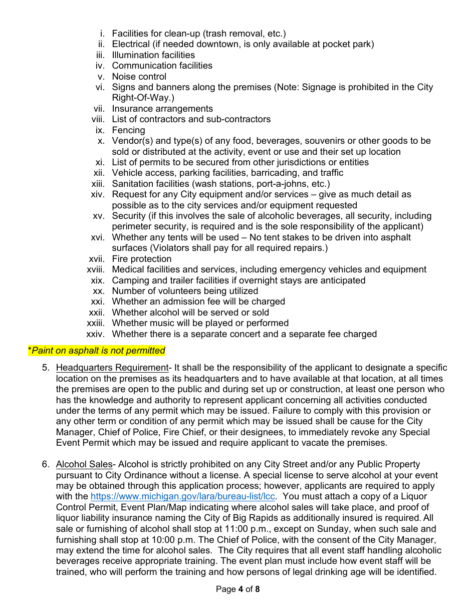 Special Events Application - City of Big Rapids, Michigan, Page 9