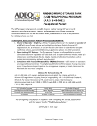 Document preview: Expedited Eligibility Screening Packet - Underground Storage Tank (Ust) Preapproval Program - Arizona