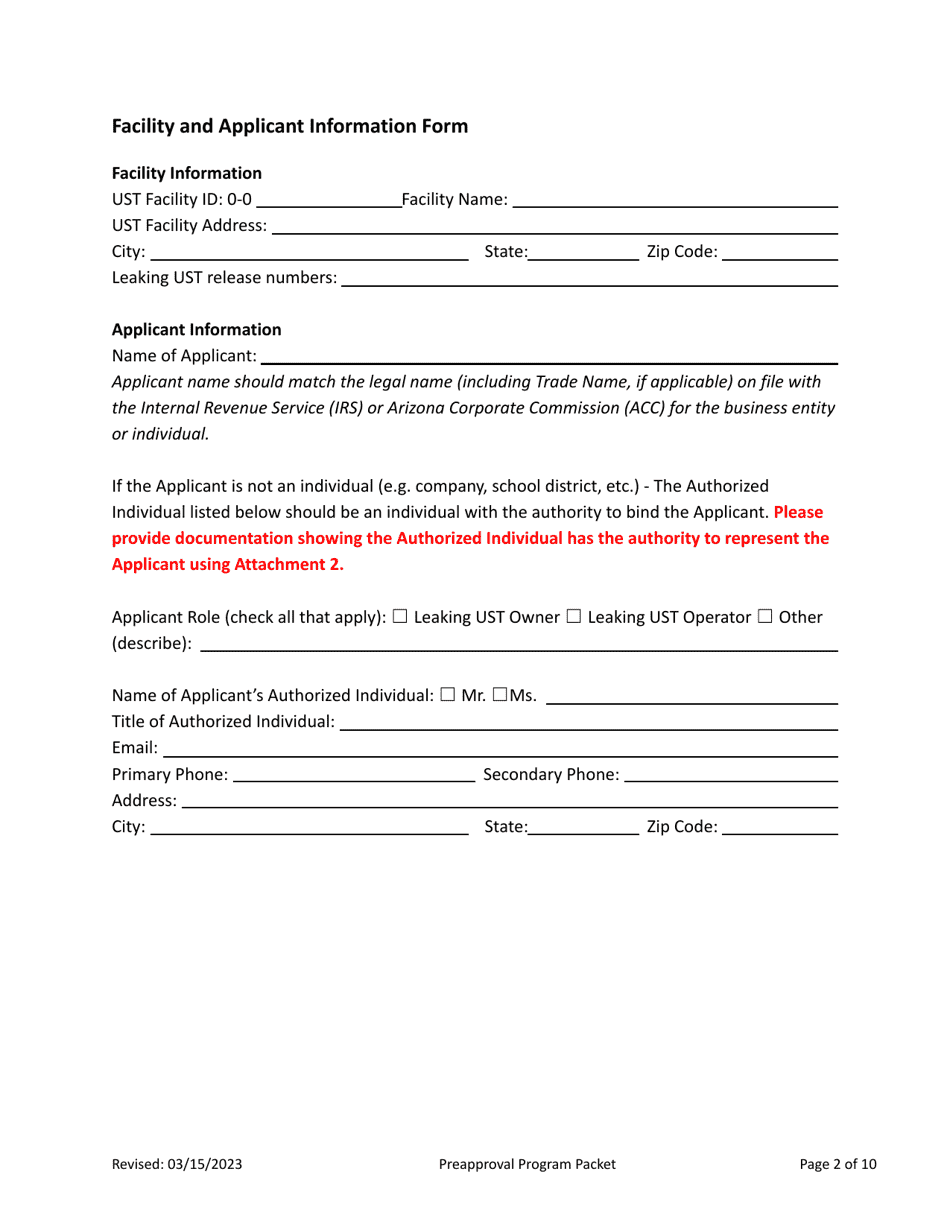 Expedited Eligibility Screening Packet - Underground Storage Tank (Ust) Preapproval Program - Arizona, Page 4