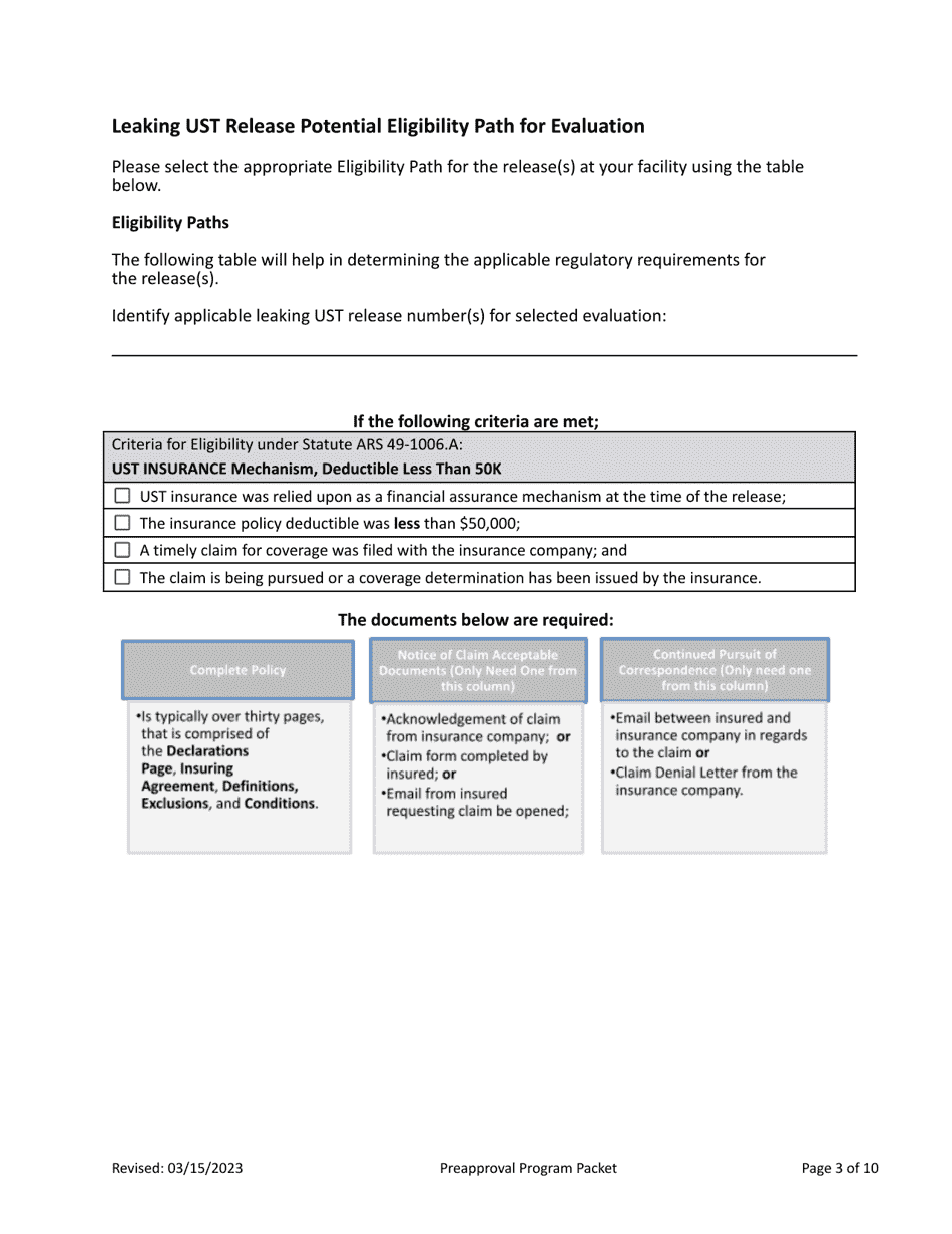 Expedited Eligibility Screening Packet - Underground Storage Tank (Ust) Preapproval Program - Arizona, Page 5
