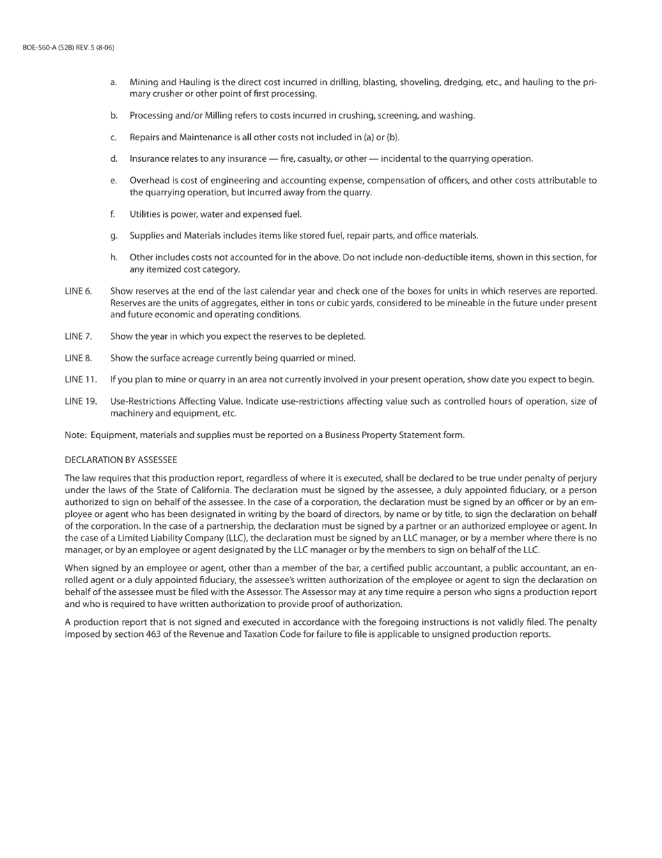 Form BOE-560-A Aggregate Production Report (Includes Sand, Gravel, Stone, Limestone, Clay and Similar Products) - Santa Cruz County, California, Page 4