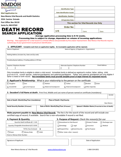 Death Record Search Application - New Mexico Download Pdf