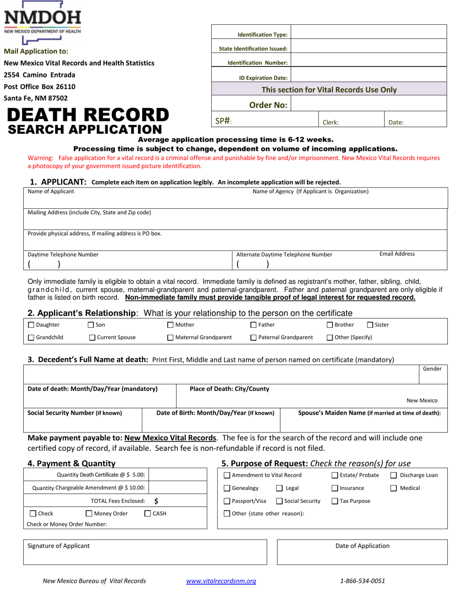 Death Record Search Application - New Mexico, Page 1
