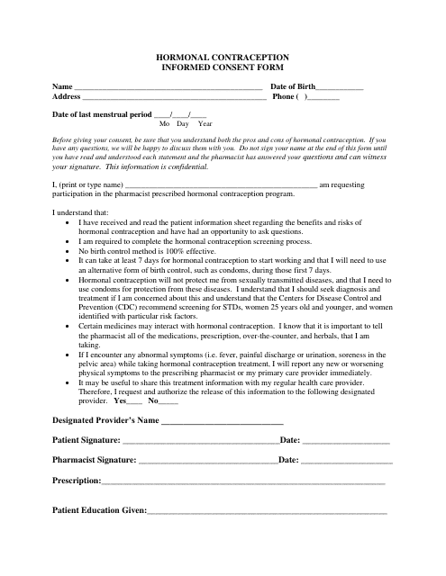 Hormonal Contraception Informed Consent Form - New Mexico