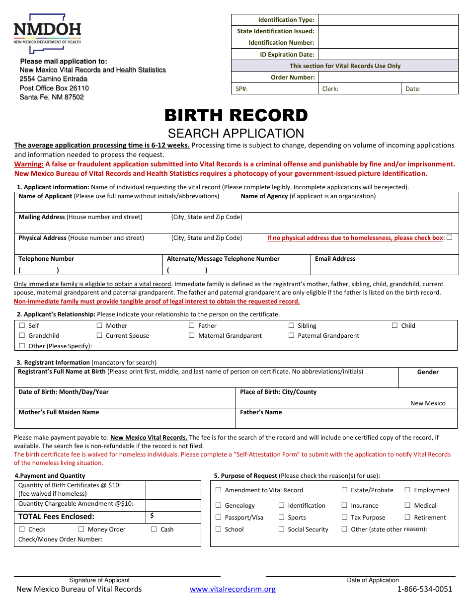 New Mexico Birth Record Search Application Fill Out Sign Online And   Birth Record Search Application New Mexico Print Big 