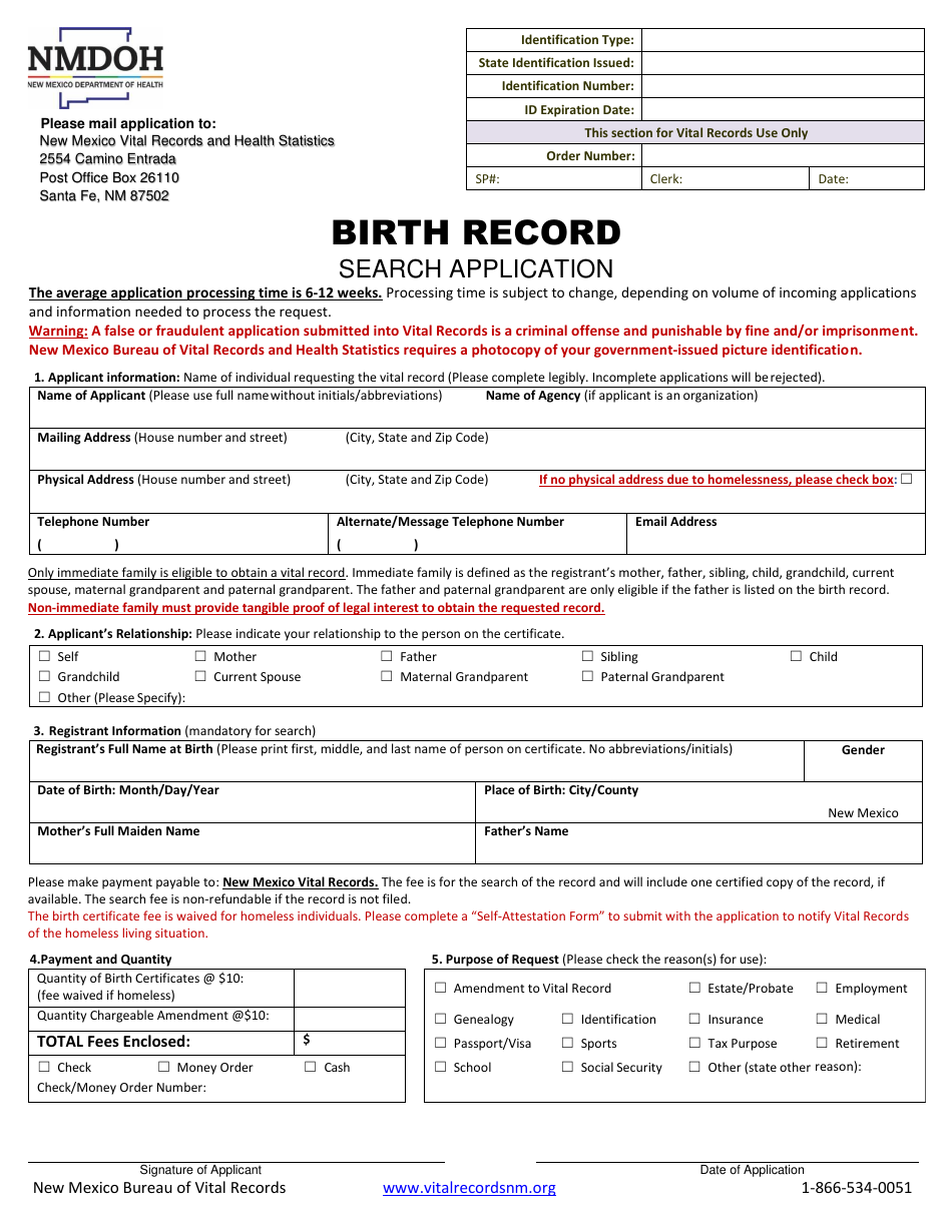 Birth Record Search Application - New Mexico, Page 1
