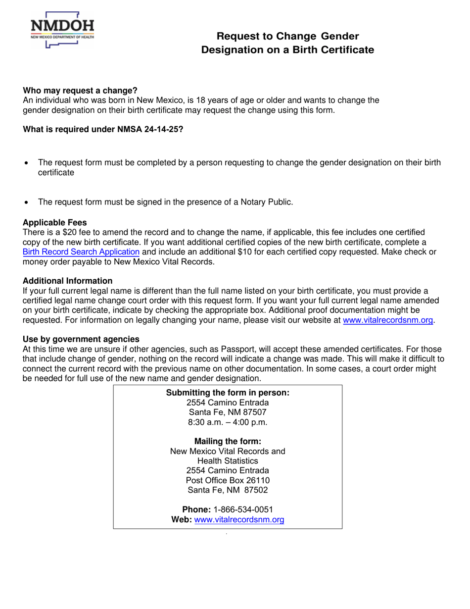 New Mexico Request to Change Gender Designation on a Birth Certificate