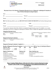 Document preview: Physician Form to Fax Results of Outpatient Hearing Screen or Diagnostic Audiological Evaluation to State Newborn Hearing Screening Program - New Mexico