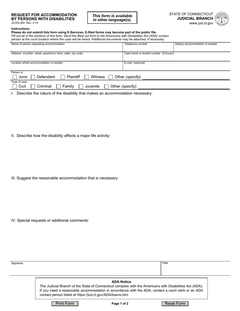 Form JD-ES-264 Request for Accommodation by Persons With Disabilities - Connecticut