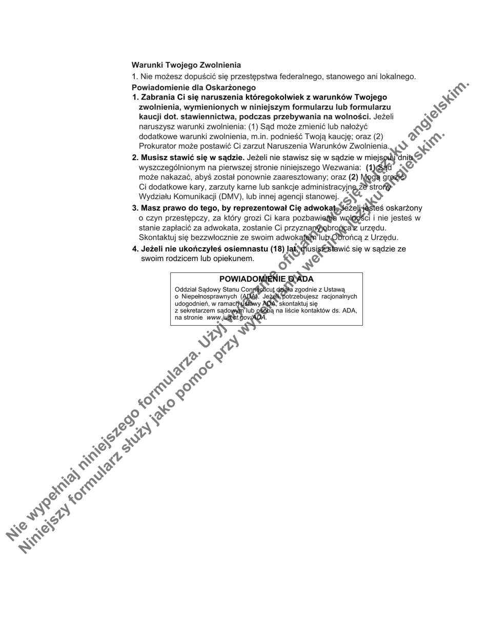 Form JD-CR-001P Misdemeanor / M.v. Summons and Complaint - Connecticut (Polish), Page 2