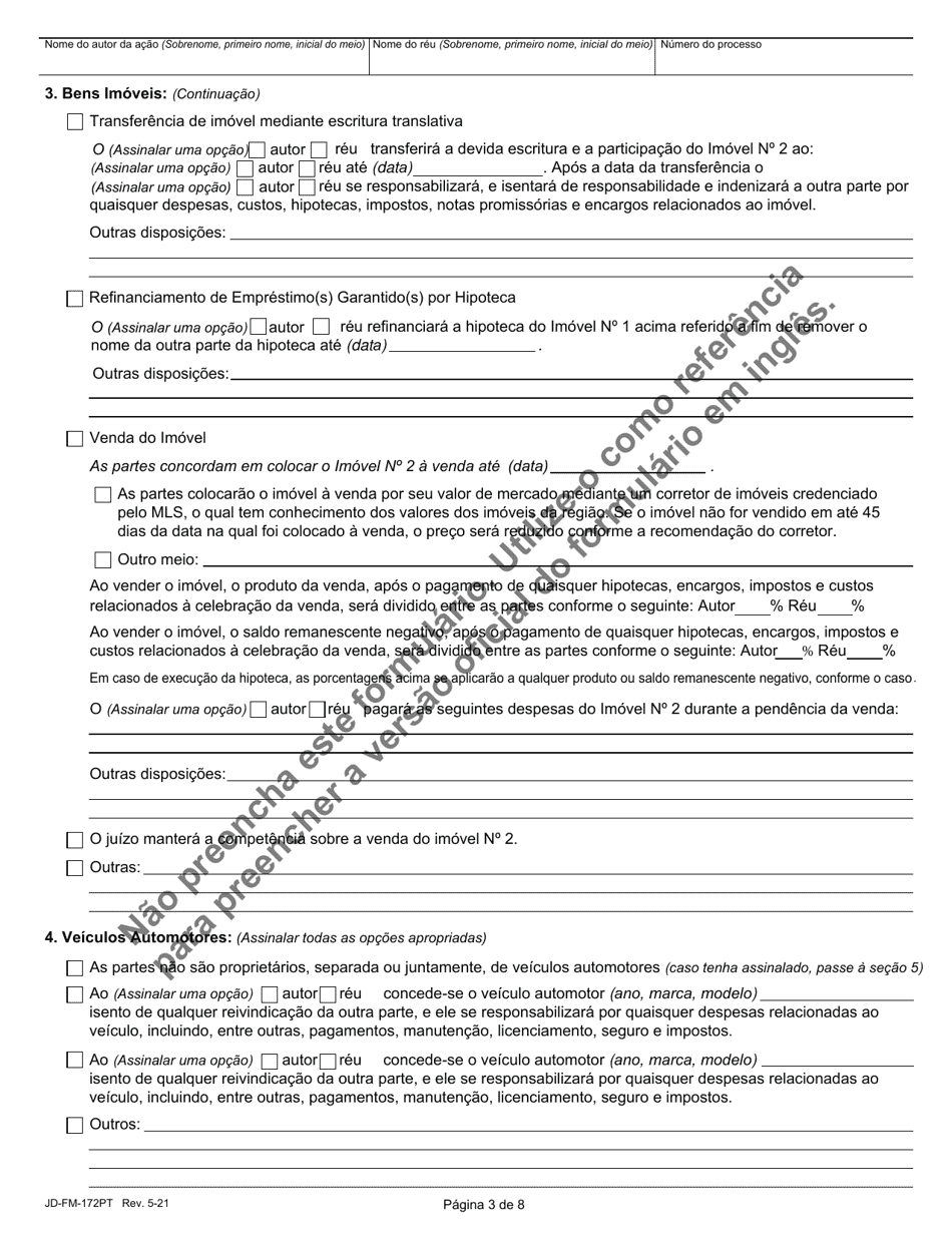 Form JD-FM-172PT Dissolution / Legal Separation Agreement - Connecticut (Portuguese), Page 3