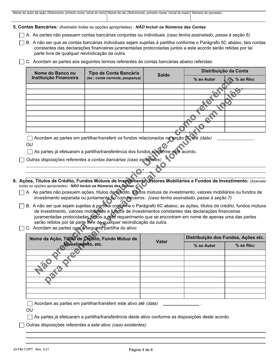 Form JD-FM-172PT Dissolution / Legal Separation Agreement - Connecticut (Portuguese), Page 4