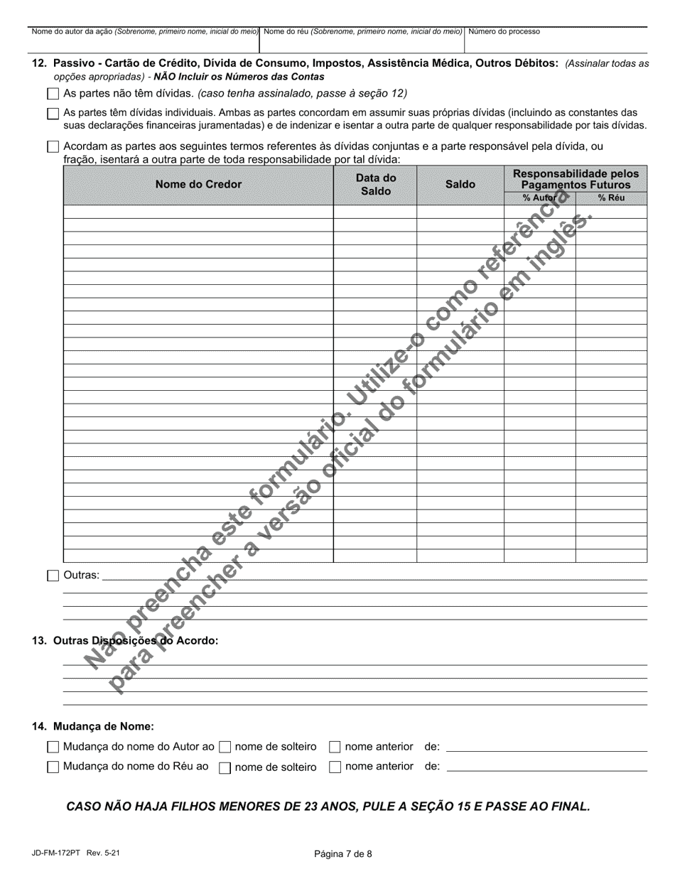 Form JD-FM-172PT Dissolution / Legal Separation Agreement - Connecticut (Portuguese), Page 7