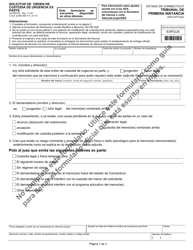 Document preview: Formulario JD-FM-222 Solicitud De Orden De Custodia De Urgencia Ex Parte - Connecticut (Spanish)