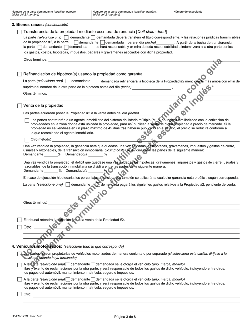 Formulario JD-FM-172S Acuerdo De Disolucion / Separacion Legal - Connecticut (Spanish), Page 3