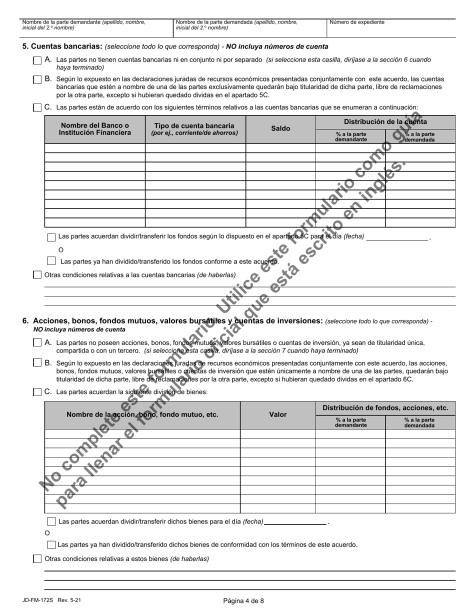 Formulario JD-FM-172S Acuerdo De Disolucion / Separacion Legal - Connecticut (Spanish), Page 4