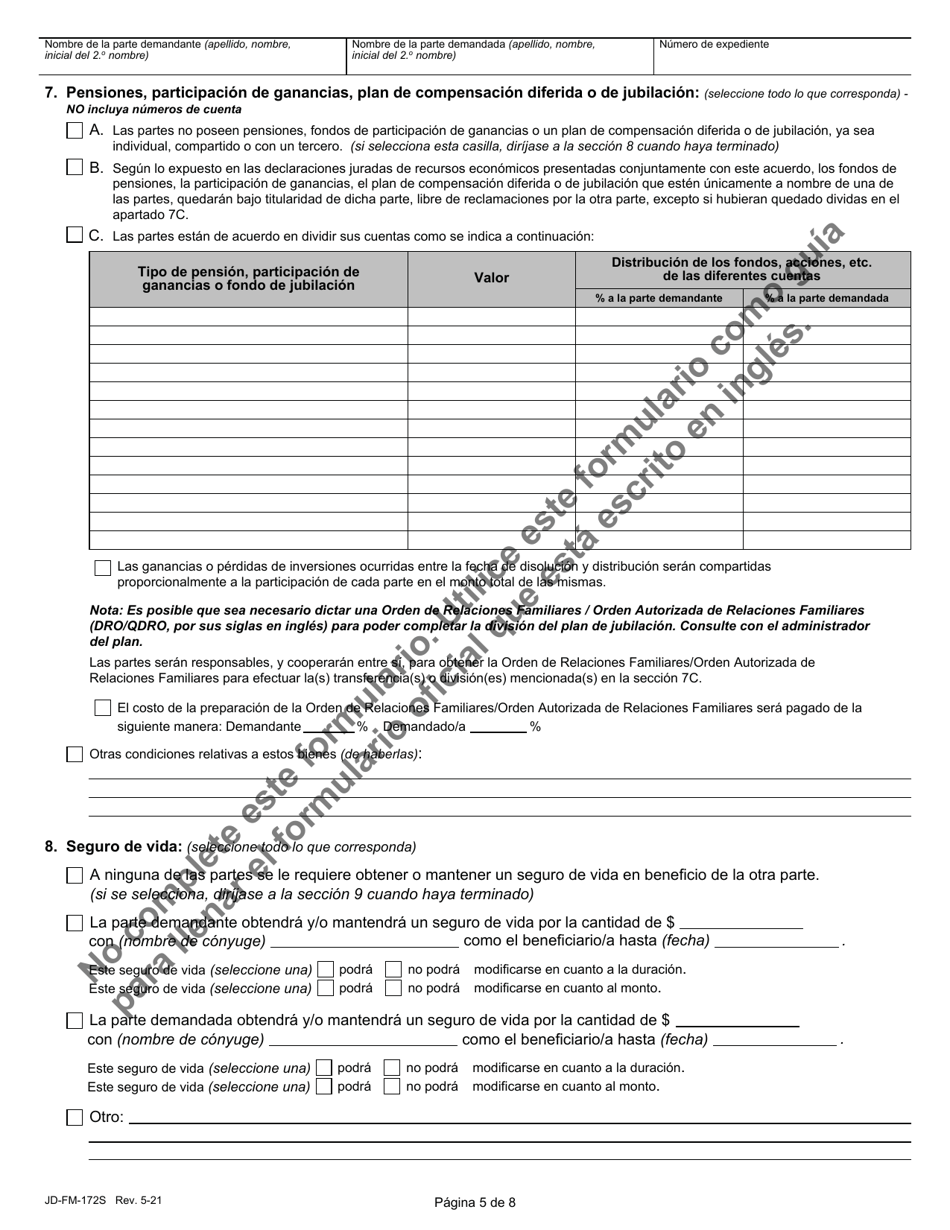 Formulario JD-FM-172S Acuerdo De Disolucion / Separacion Legal - Connecticut (Spanish), Page 5