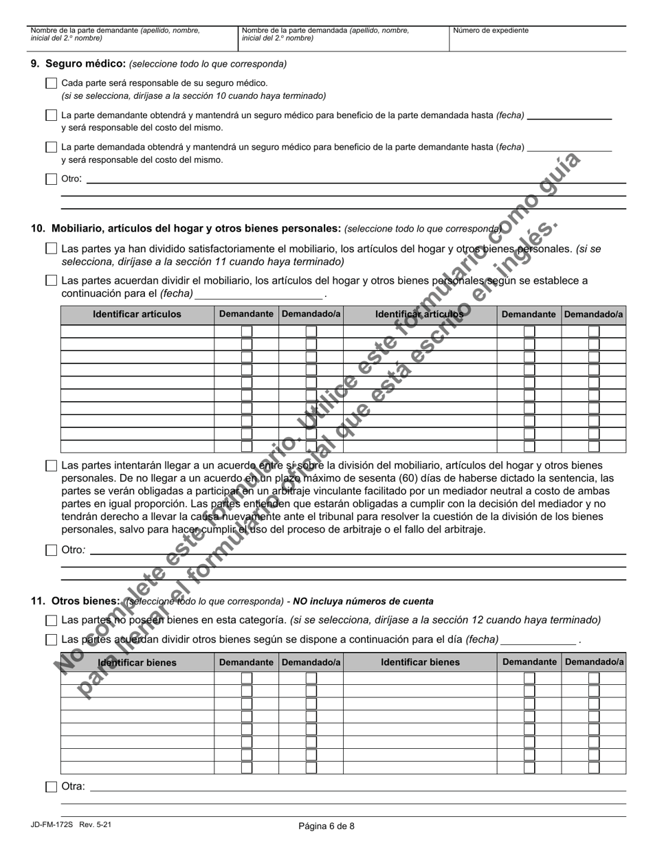 Formulario JD-FM-172S Acuerdo De Disolucion / Separacion Legal - Connecticut (Spanish), Page 6