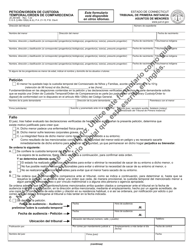 Formulario JD-JM-58S Peticion/Orden De Custodia Temporal/Orden De Comparecencia - Connecticut (Spanish)