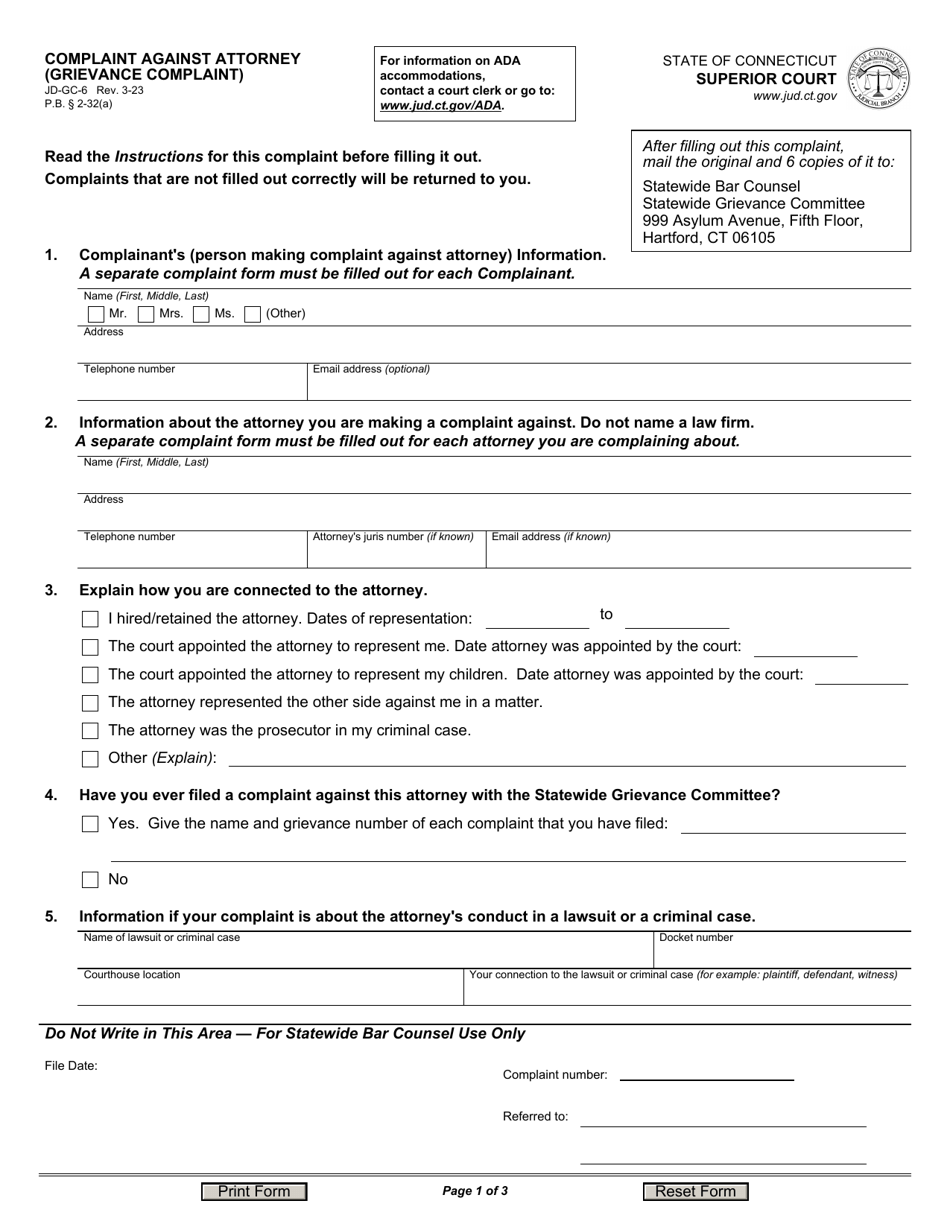 Form JD-GC-6 Complaint Against Attorney (Grievance Complaint) - Connecticut, Page 3