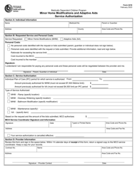 Document preview: Form 2416 Minor Home Modifications and Adaptive AIDS Service Authorization - Medically Dependent Children Program - Texas