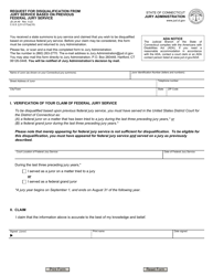 Document preview: Form JD-JA-49 Request for Disqualification From Jury Service Based on Previous Federal Jury Service - Connecticut