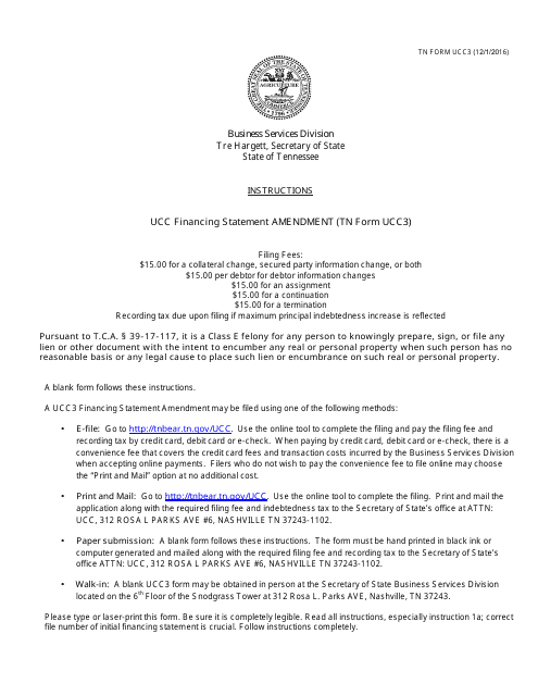 Form UCC3 Ucc Financing Statement Amendment - Tennessee