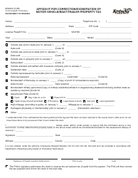 Form 62A044 &quot;Affidavit for Correction/Exoneration of Motor Vehicle/Boat/Trailer Property Tax&quot; - Kentucky