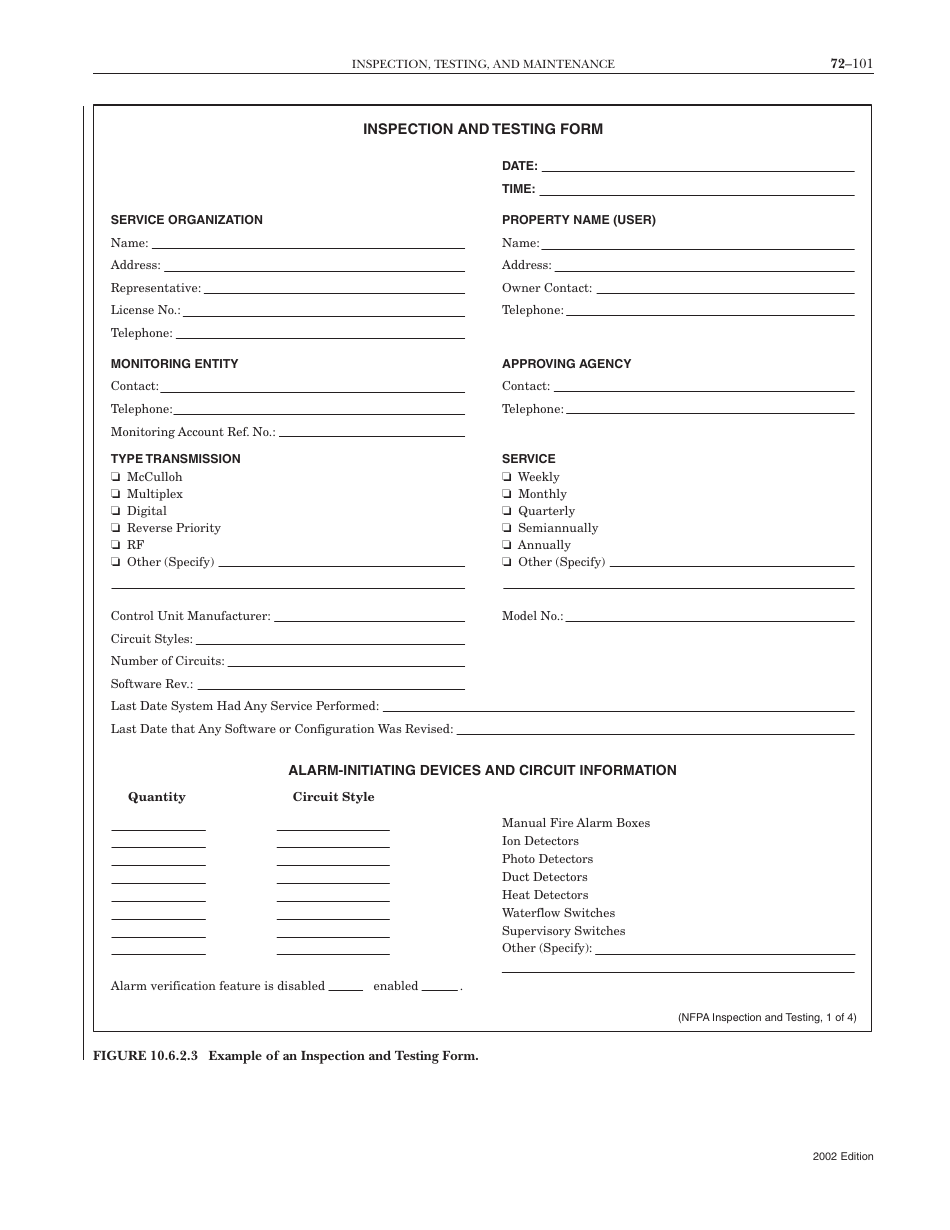 Inspection and Testing Form - National Fire Protection Association, Page 1